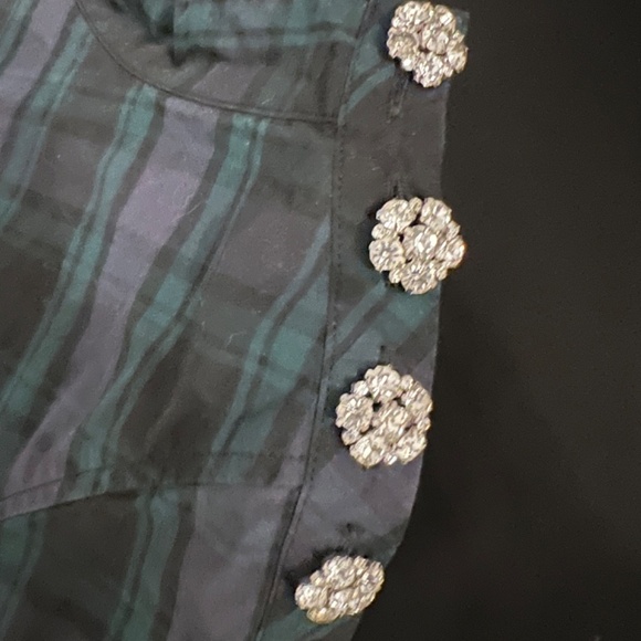 J. Crew Womens Plaid Jeweled Funnel Neck Blouse Top - Picture 7 of 8